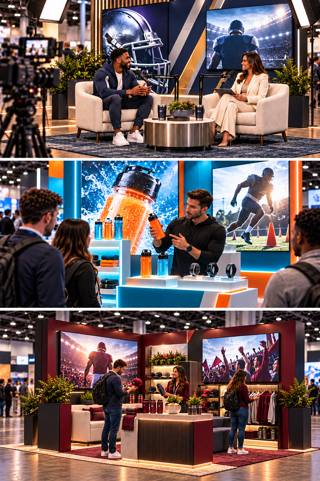 Visitors explore a football merchandise booth